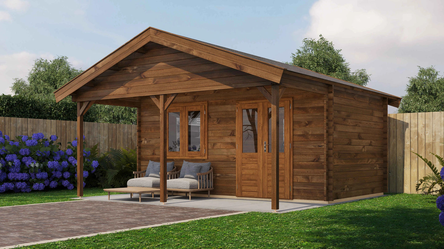 Lugarde Select Log Cabin with veranda Medway 500x300cm + 200cm - Pressure treated Brown