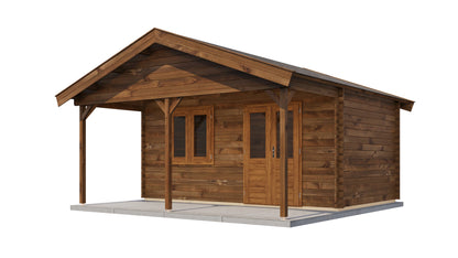 Lugarde Select Log Cabin with veranda Medway 500x300cm + 200cm - Pressure treated Brown