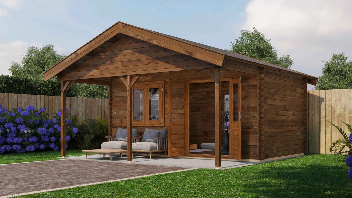 Lugarde Select Log Cabin with veranda Medway 500x300cm + 200cm - Pressure treated Brown