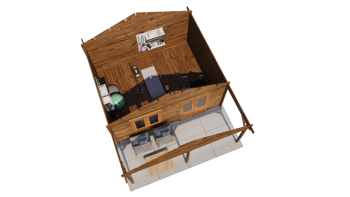 Lugarde Select Log Cabin with veranda Stour 500x400cm + 200cm - Pressure treated Brown