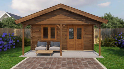 Lugarde Select Log Cabin with veranda Stour 500x400cm + 200cm - Pressure treated Brown
