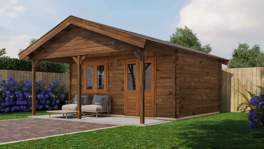 Lugarde Select Log Cabin with veranda Stour 500x400cm + 200cm - Pressure treated Brown