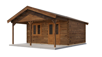 Lugarde Select Log Cabin with veranda Stour 500x400cm + 200cm - Pressure treated Brown
