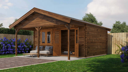 Lugarde Select Log Cabin with veranda Stour 500x400cm + 200cm - Pressure treated Brown